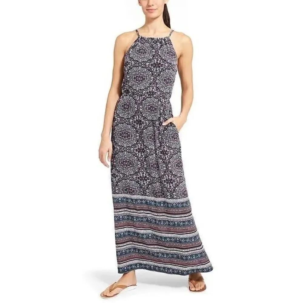 Athleta Island Life Maxi Dress Halter Floral Boho Sport Bra Lined XS